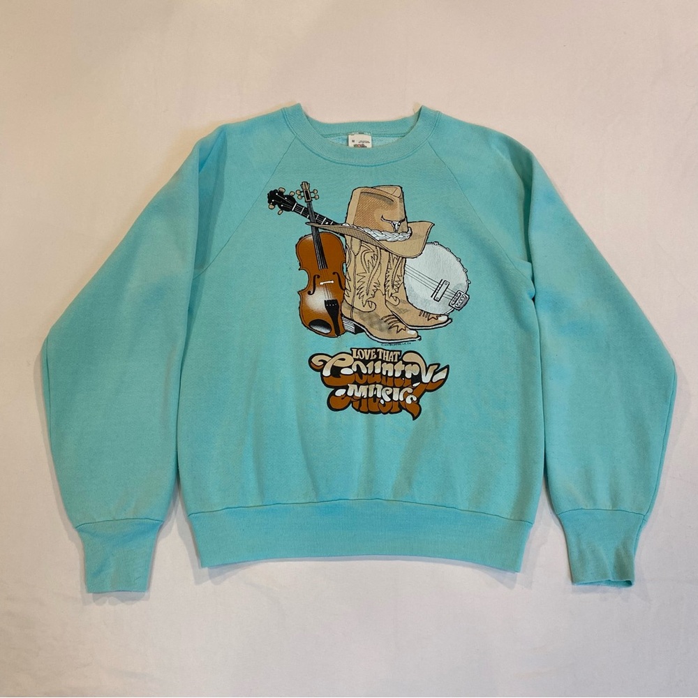 Vintage 90s Blue Country Music Nashville Graphic Crewneck Sweater, Unisex, M